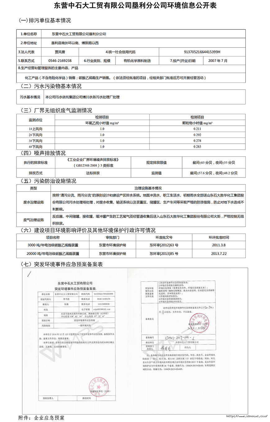 企事业单位环境信息公开表（工贸）